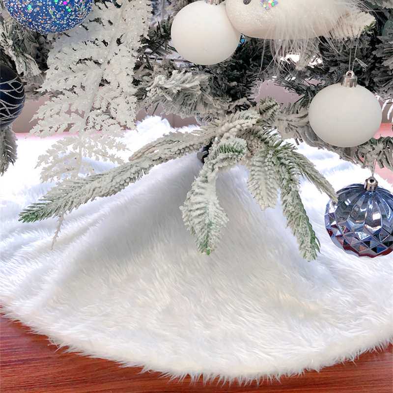 圣诞树裙 毛绒树裙纯白色长毛地毯围裙雪地棉圣诞树装饰底座亮片
