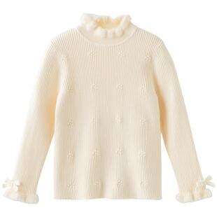 戴维贝拉儿童半高领毛衣2026女童新款红色针织衫中大童秋冬新年