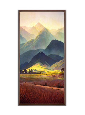 欧式巨人山风景玄关手绘油画竖版