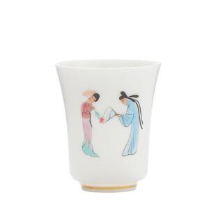 羊脂玉瓷主人茶杯功夫茶杯陶瓷小杯闻香杯喝茶专用杯仕女图玉兰杯