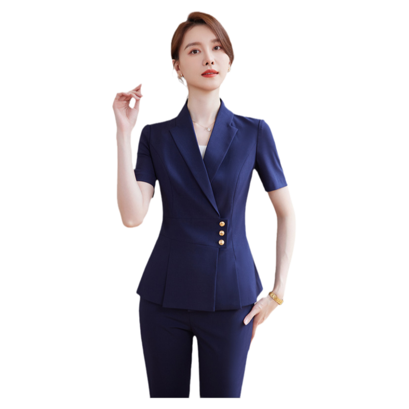 诗璐雅短袖设计感西服套装女神范
