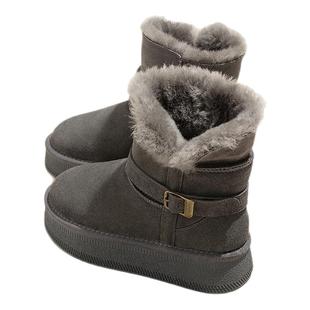 灰色厚底雪地靴女款2025新款冬季雪地鞋子内增高女鞋加厚保暖棉鞋