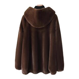 高端水貂绒外套上衣皮毛一体皮草短款大衣羊剪绒连帽时尚外套