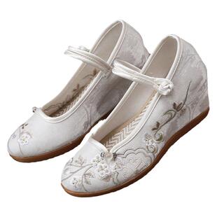 戏曲红色北京布鞋汉服绣花鞋女款古风内增高跟中国民族风配旗袍鞋