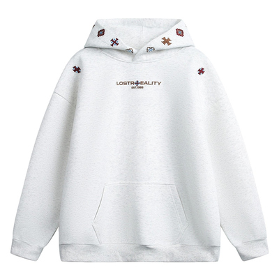 潮牌复古民族风刺绣运动连帽卫衣