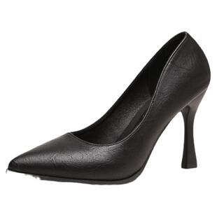 真牛皮2025新款真皮高跟细跟尖头单鞋女中跟正装上班职业工作鞋子