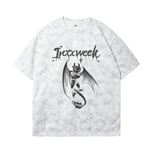 男短袖扎染潮流t恤2026新款麂皮重磅美式高街无牙仔印花半袖大码