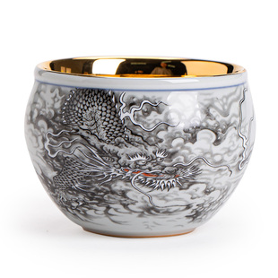 墨龙鎏金茶杯主人杯家用个人专用品茗杯单杯陶瓷功夫茶具茶碗杯子