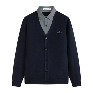 Navigare意大利小帆船春季新款假两件针织衫男士百搭通勤开衫毛衣