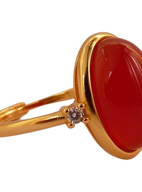 纯天然冰红玛瑙纯银戒指活口指环