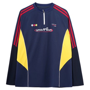 UMAMIISM有茂密声复古美式速干衣长袖撞色t恤运动跑步健身骑行服