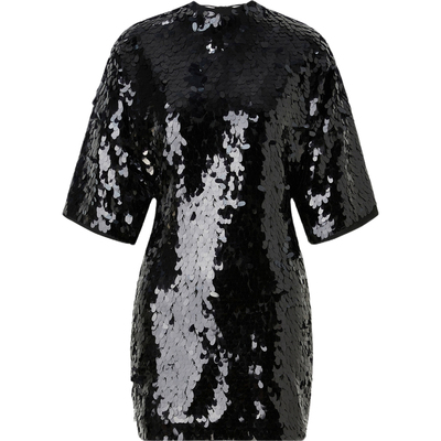 【折扣】Rotate 女露背亮片绢网半袖连衣裙短裙