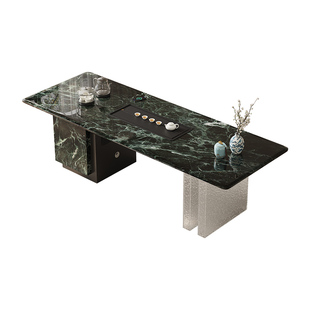 轻奢茶桌2025新款高级感家用办公室泡茶台大板普拉达绿奢石茶桌椅