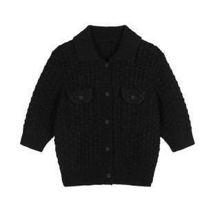 JNBY/江南布衣春季女装毛针织衫复古短款镂空纯色粗针开襟毛衫