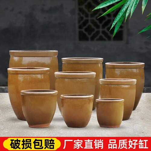 老式大号水缸陶瓷储水缸家用酱缸腌菜缸土陶发酵缸庭院养鱼荷花D&