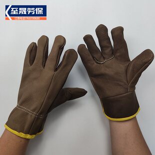 头层深色牛皮司机手套短款牛皮咖啡光面家私皮隔热司机全电焊手套