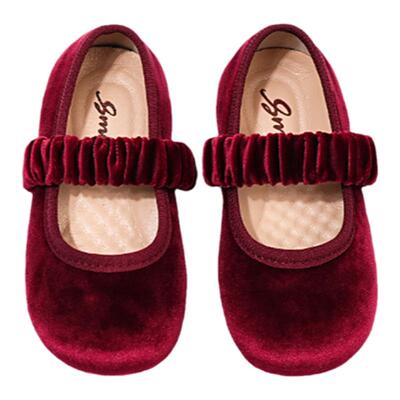 小七北鼻女宝宝红色灯芯绒小皮鞋