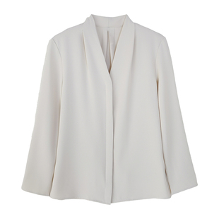 职场高级气质上衣-V领法式职业公务员面试西装内搭长袖白衬衫女