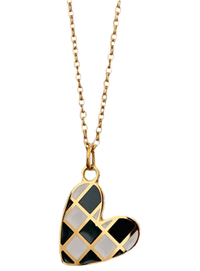 时髦爱心黑白棋盘项链女ins