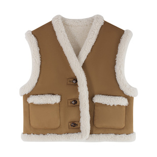 伊纳芙复古气质仿羊羔毛马甲女冬季新款时尚洋气宽松休闲马夹外套