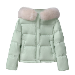【雪山轻雾】小娜椒小个子气质轻奢狐狸毛领连帽防风绿色羽绒服女