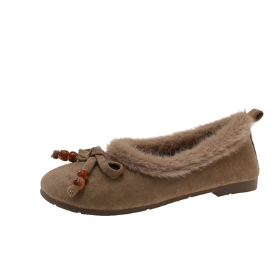 大码加绒豆豆鞋女41到43软底单鞋