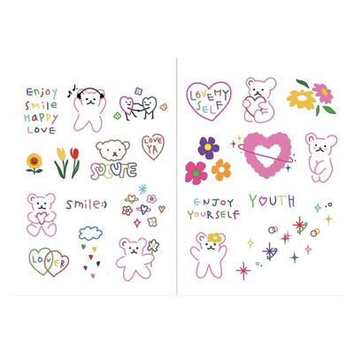 ZingTattoo 超可爱小熊纹身贴小图ins风防水纹身贴可爱花臂两张装