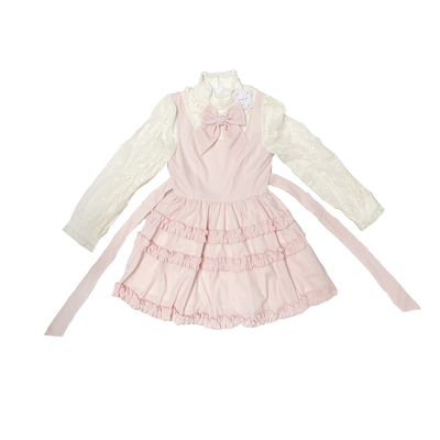 爱心钻石蝴蝶结粉色抽绳公主裙