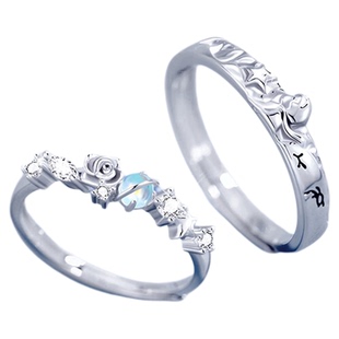 小王子与玫瑰情侣戒指纯银男女一对轻奢高级感对戒纪念礼物送女友