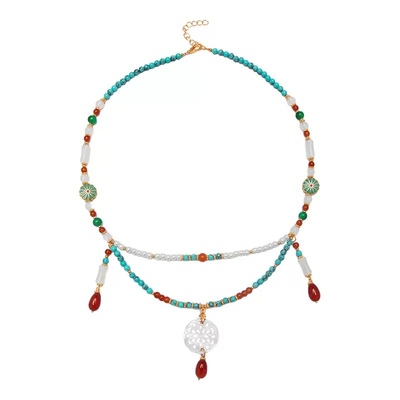 格格间【玉真】项链珍珠软璎珞新中式百搭唐风水滴多层汉服配饰