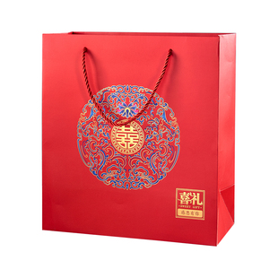 大号喜礼手提袋中国风结婚装秀禾服烟酒红色回礼袋子伴手礼品喜糖