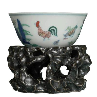 观复仿明代成化斗彩鸡缸杯 景德镇茶杯手绘茶杯赠洞石底托