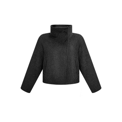 NAZ那子大码冬季绵羊毛高级感立领短款大衣胖mm时尚气质毛呢外套