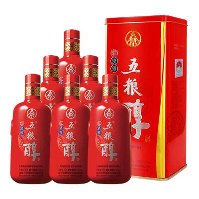 五粮浓香五粮醇红淡雅50度白酒纯粮食酒整箱500ml*6瓶整箱铁盒