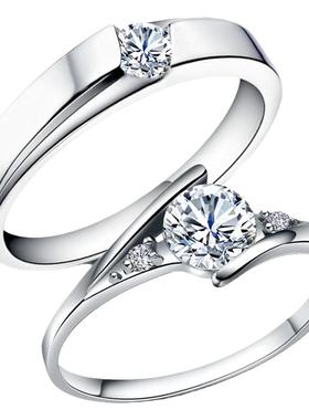 正品D色莫桑石钻戒男女款情侣戒指纯银一对婚礼对戒1克拉轻奢高级