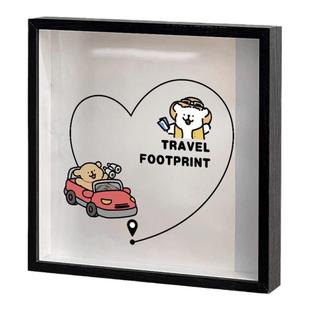 线条小狗票根纪念收纳相框摆台摆件旅行机票门票票据收藏盒展示框