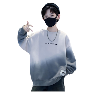 男童卫衣春秋款2026新款洋气中大童圆领秋冬加绒厚春装帅气打底衫