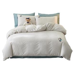 TeenieWeenie小熊卡通刺绣春夏季条纹双层纱四件套全棉纯棉床品