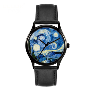 梵高星空创意概念原创手表男女学生情侣礼物刻字定制个性石英表潮