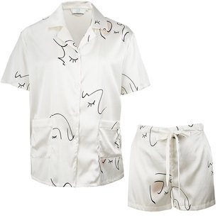 Not Just Pajama 22姆米真丝睡衣女短款印花家居服套装