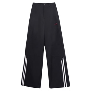 UMAMIISM有茂密声秋季速干伞兵裤条纹直筒黑色休闲裤运动长裤宽松