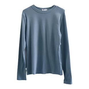 2025春夏长袖显瘦短款纯色常规雾霾蓝简约黑色t恤女修身上衣通勤