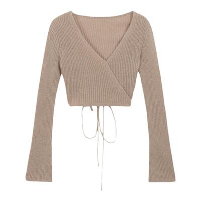 氛围感V领针织衫短款打底上衣