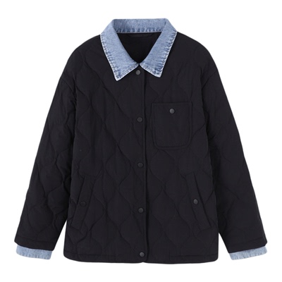 洛可可宽松拼色翻领工装风羽绒服