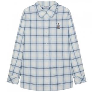 TeenieWeenie小熊女装衬衫冬季时髦趣味刺绣彩色翻领格纹衬衣上衣