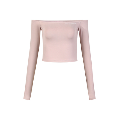 美国EVERLAST拳击运动健身瑜伽休闲款弹力修身粉色一字肩长袖T恤