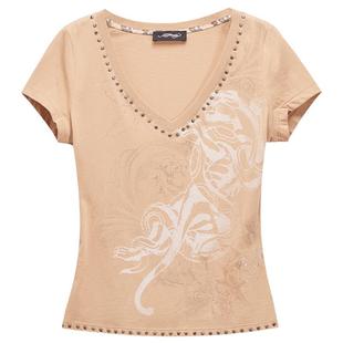 Ed Hardy埃德哈迪春季流行新款拔印烫钻烫片女士V领修身短袖T恤