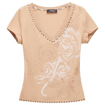 Ed Hardy埃德哈迪2025春季新款拔印烫钻烫片女士V领修身短袖T恤