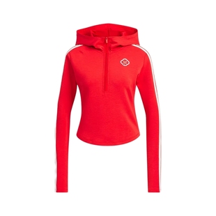 adidas阿迪达斯套头衫马年新年款红色三条纹连帽春女卫衣 KG3457