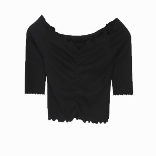 大领短款露肩甜辣风一字肩上衣蜜桃色粉色t恤女夏短袖紧身露脐装